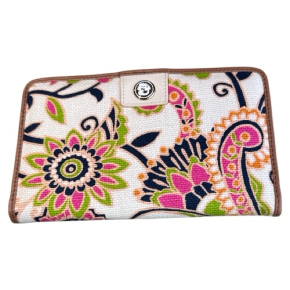 Spartina 449 Handbags - Spartina 449 High Ebb Snap Fold Natural Linen Genuine Leather Wallet